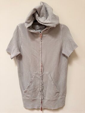 Frank & Eileen Tee Lab SAMPLE Short Sleeve Distressed Oversized Zip Hoodie Sz S